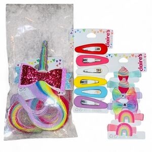 Claire's Bundle Of 3 Girl's Hair Accessories Set! Colorful 🌈 Unicorn Extensions